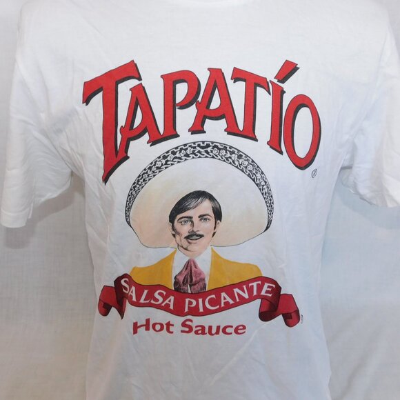 TAPATIO Hot Sauce Salsa Picante Mens L White Graphic T Shirt UNWORN - Picture 2 of 8